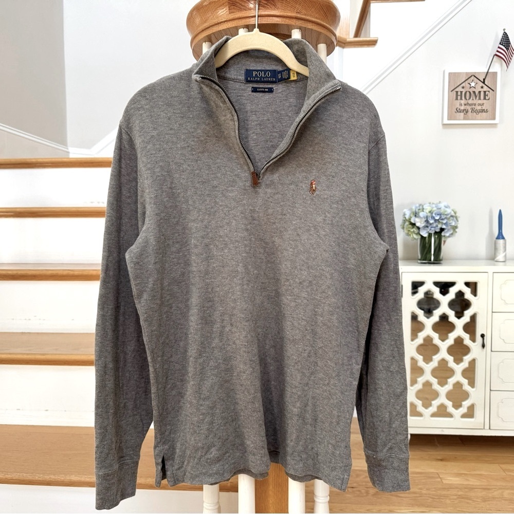 Polo Ralph Lauren Estate Rib quarter-zip pullover sweatshirt, XS, grey